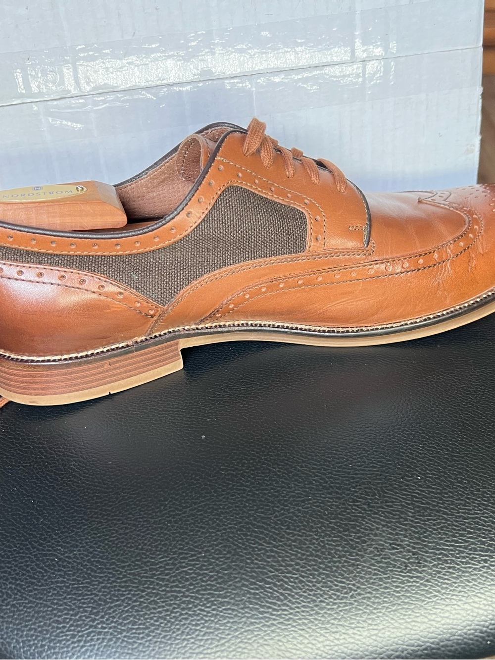 Johnston & Murphy 1850 Grayson Wingtip Oxford Mixed Media Tan Linen Men's 11.5 M - Picture 12 of 16